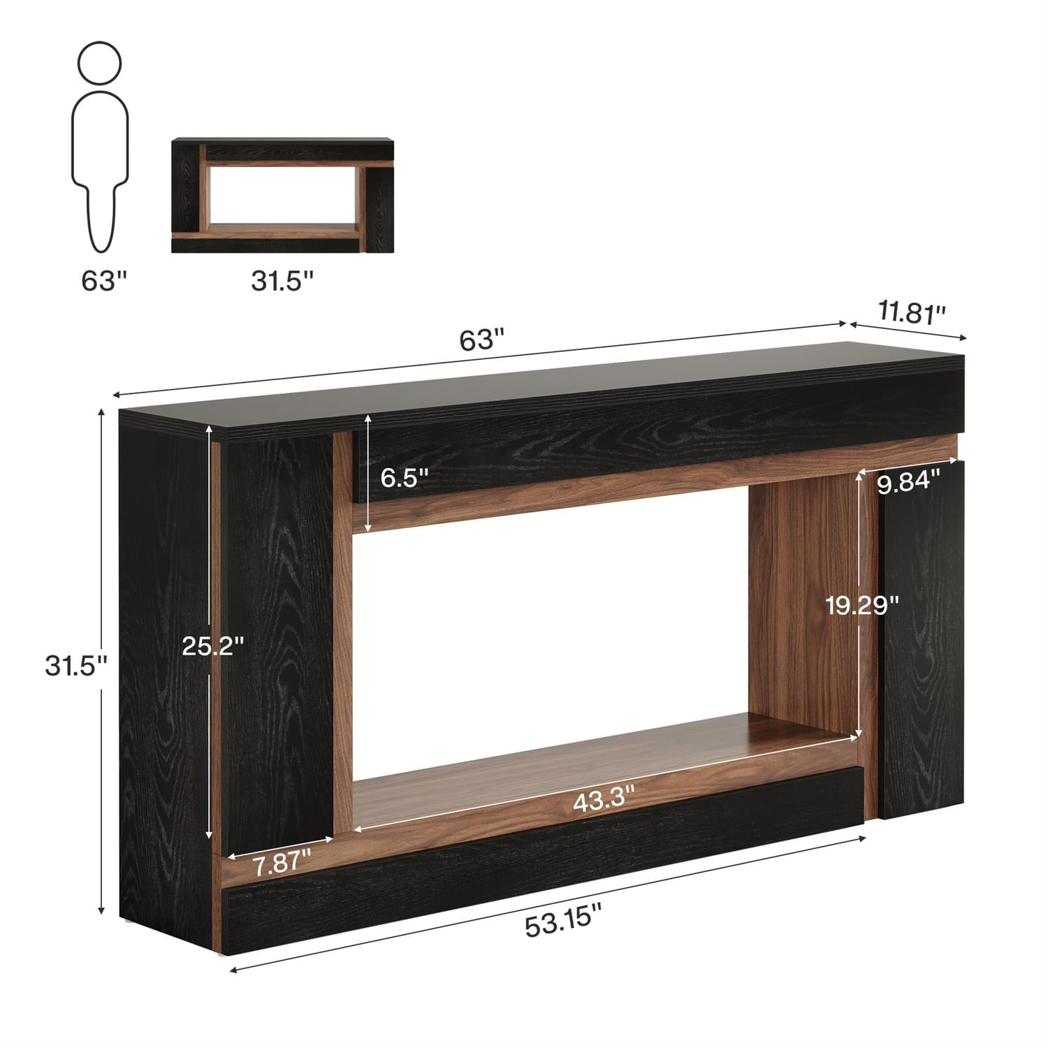 Demi Bonn 62" Modern Two Tone Wood Console Table, Stylish Living Room Storage Display Unit, Coffee Table for Living Room, Black