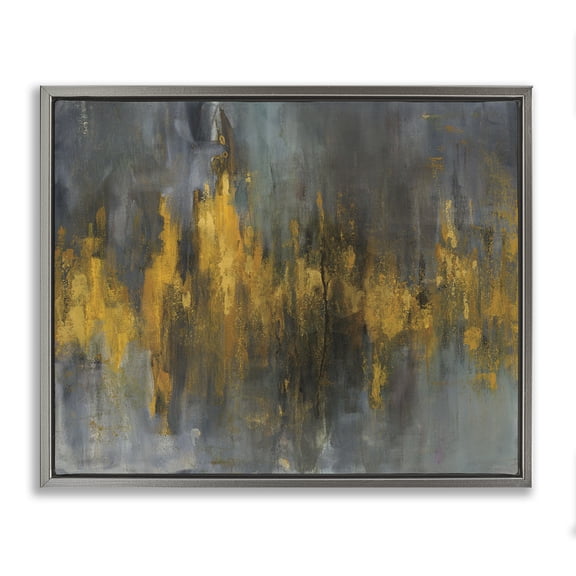 Stupell Industries Glam Black and Gold Abstract Fire Gray Floating Frame Canvas Art, 31 x 25, by Danhui Nai