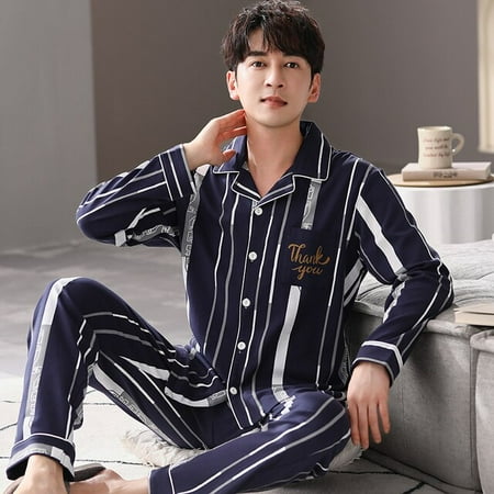 

DanceeMangoo Autumn Winter Mens Cotton Pajamas Button Lapel Sleepwear Simple Pajama Sets Casual Sleep&Lounge Pyjamas 3XL 4XL Male Pijama