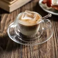 thumbnail image 2 of Taza de café de vidrio de doble pared de 150/300 ml con platillos y cuchara Tazas de espresso resistentes al calor Vasos transparentes resistentes al calor, 2 of 5
