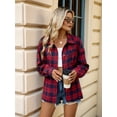 thumbnail image 2 of Womens Button Down Flannel Shirts Long Sleeve Plaid Shackets Business Casual Blouse Top Red M, 2 of 8