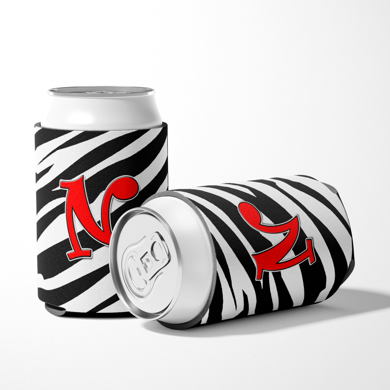 Letter N Initial Monogram - Zebra Red Can or Bottle Hugger