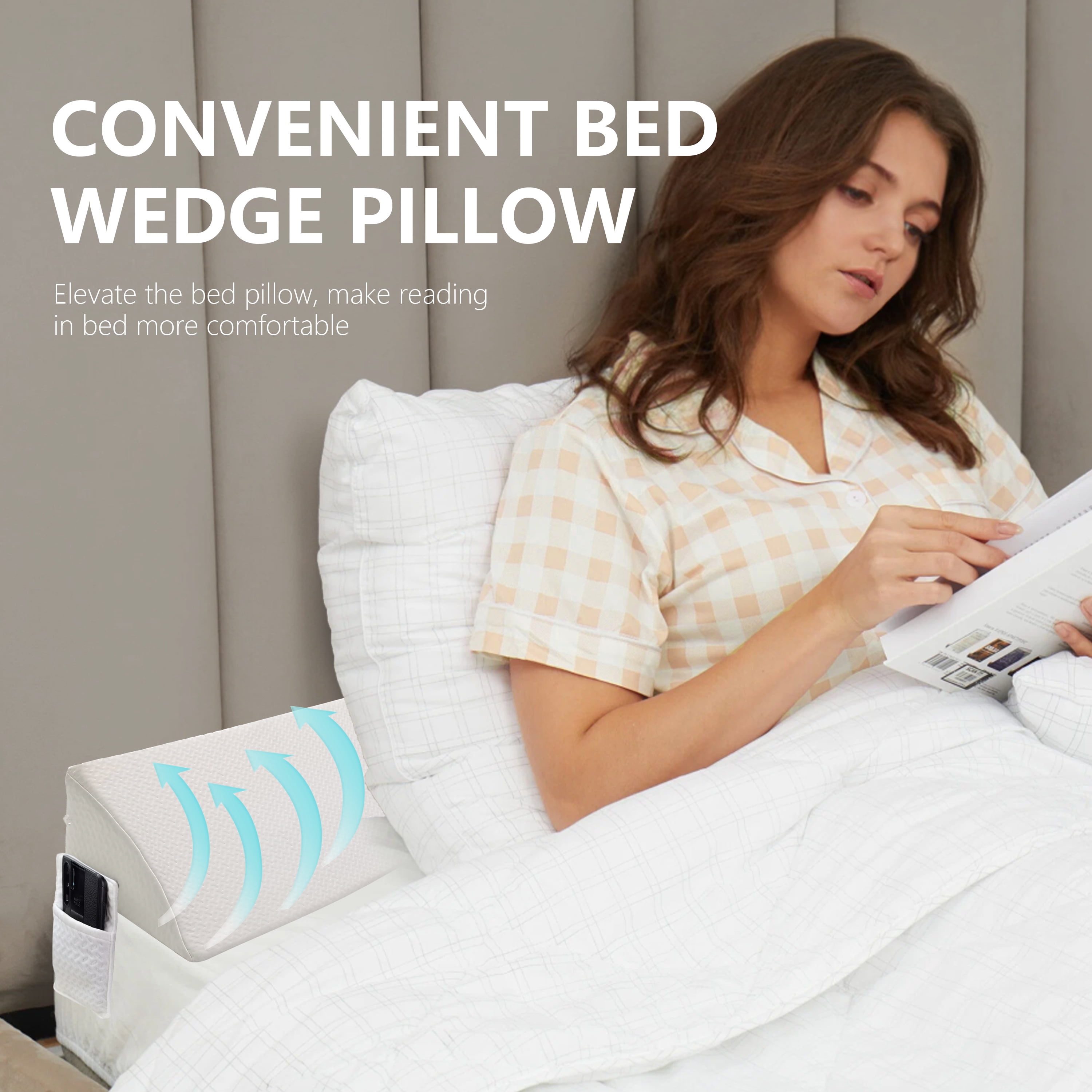 WOWMAX Bed Wedge Pillow for Headboard, Queen Size Wedge Pillow Headboard, Bed Gap Filler for Bed, Triangle Pillow Wedge, Mattress Gap Filler, Fill The Gap Between Your Headboard and Mattress, White
