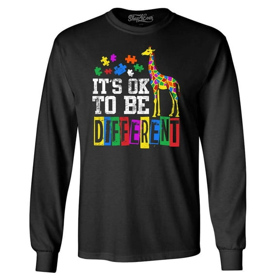 Shop4Ever Men's It's OK to Be Different Autism Awareness Giraffe Long Sleeve Shirt X-Large Black