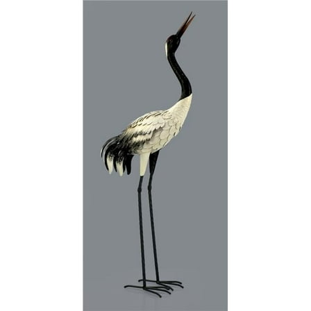 Black & White Metal Heron with Head Up Statue