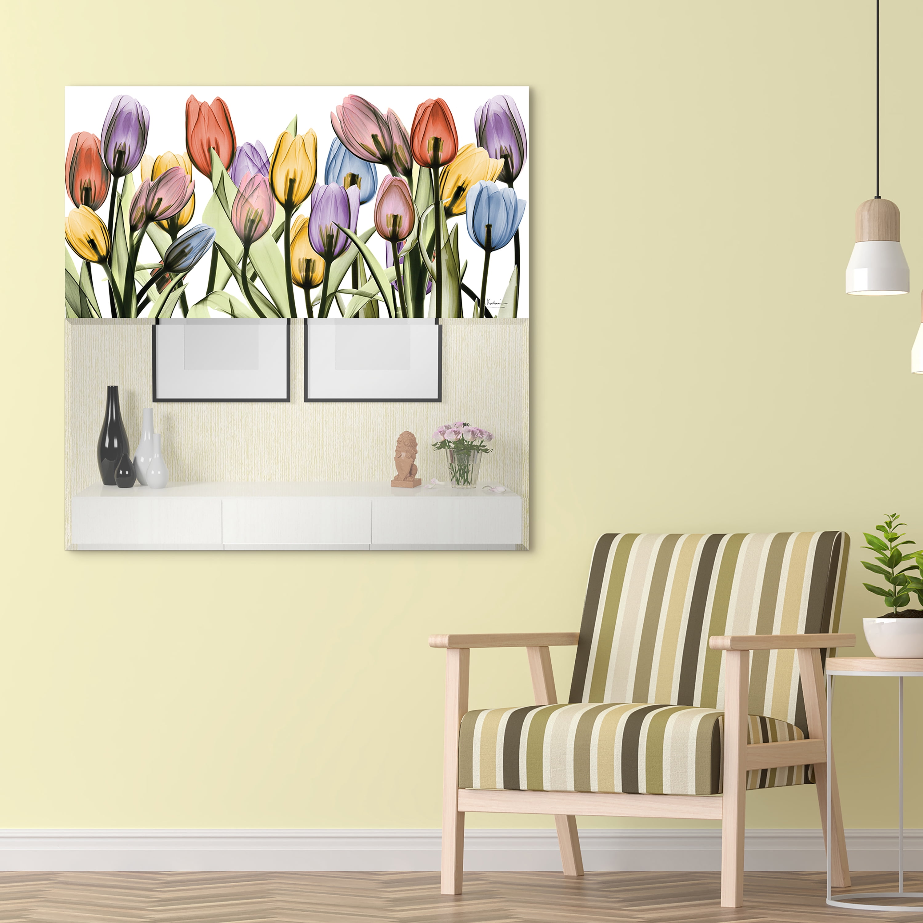 Empire Art Direct "Tulip Scape" Square Beveled Mirror on Free Floating Printed Tempered Art Glass - Clear - 38 x 38