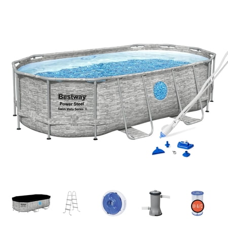 Bestway 14 Ft x 39.6 In Power Swim Vista Pool w/ Pump and AquaCrawl Vacuum