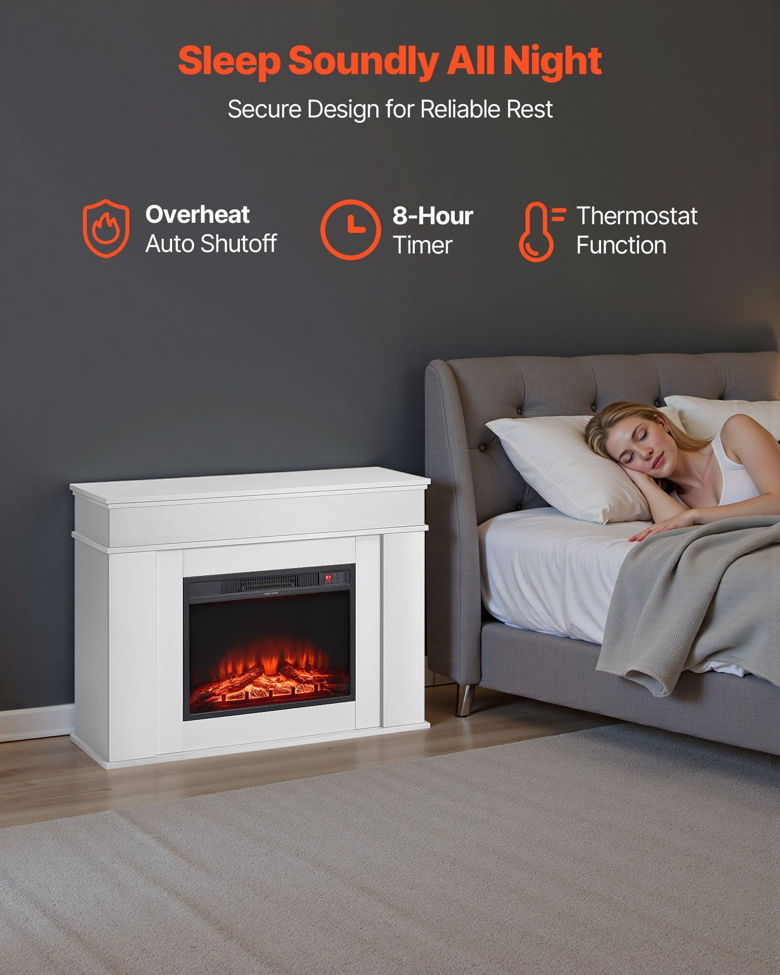 43" White Electric Fireplace Stove, Freestanding 1500W Heater with Remote, Adjustable Flame & Timer, 5120 BTU, Overheating Protection for Indoor Use