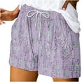 thumbnail image 2 of Uaswgudfs Women's Patterned Summer Jean Shorts - Casual Drawstring Waist with Lightweight Fabric for Relaxed Wear Purple S, 2 of 5