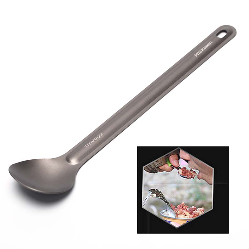 1pc Titanium Spoon Long Handle Spoon Outdoor Camping Tableware teCL7nh8HUI
