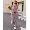 thumbnail image 3 of Ekouaer Pajama Sets for Womens Rib Knit 2 Piece Pjs Jogger Pants Short Sleeve Sleepwear Lounge Set with Pockets, 3 of 9