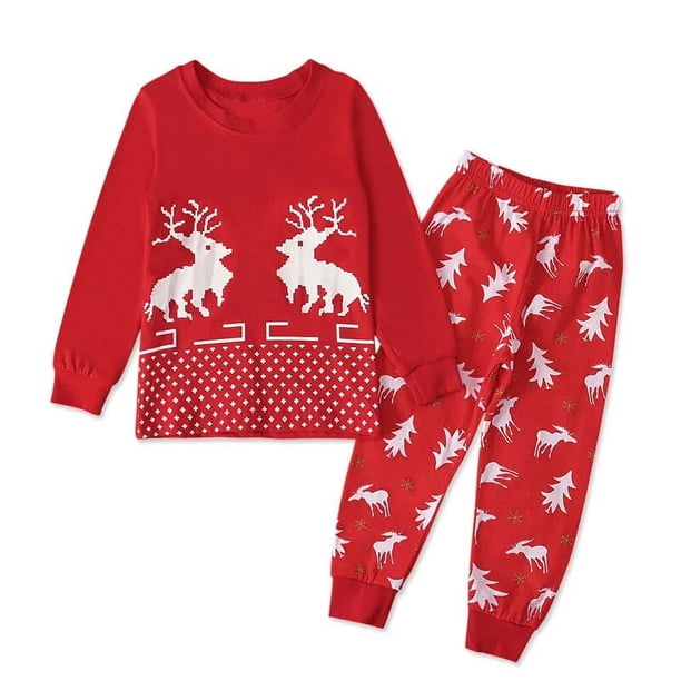 Conjunto de ropa de dormir con dibujos animados de Papá Noel para niños y niñas, camiseta de manga larga para bebés, Tops y pantalones, 2 piezas, para el hogar