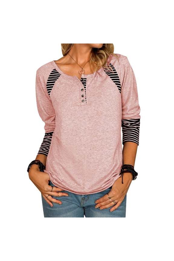 Ichuanyi Fall Tops for Women 2022 Women's Summer Fashion Long Sleeve O-Neck Stripe Printing Tops Blouse