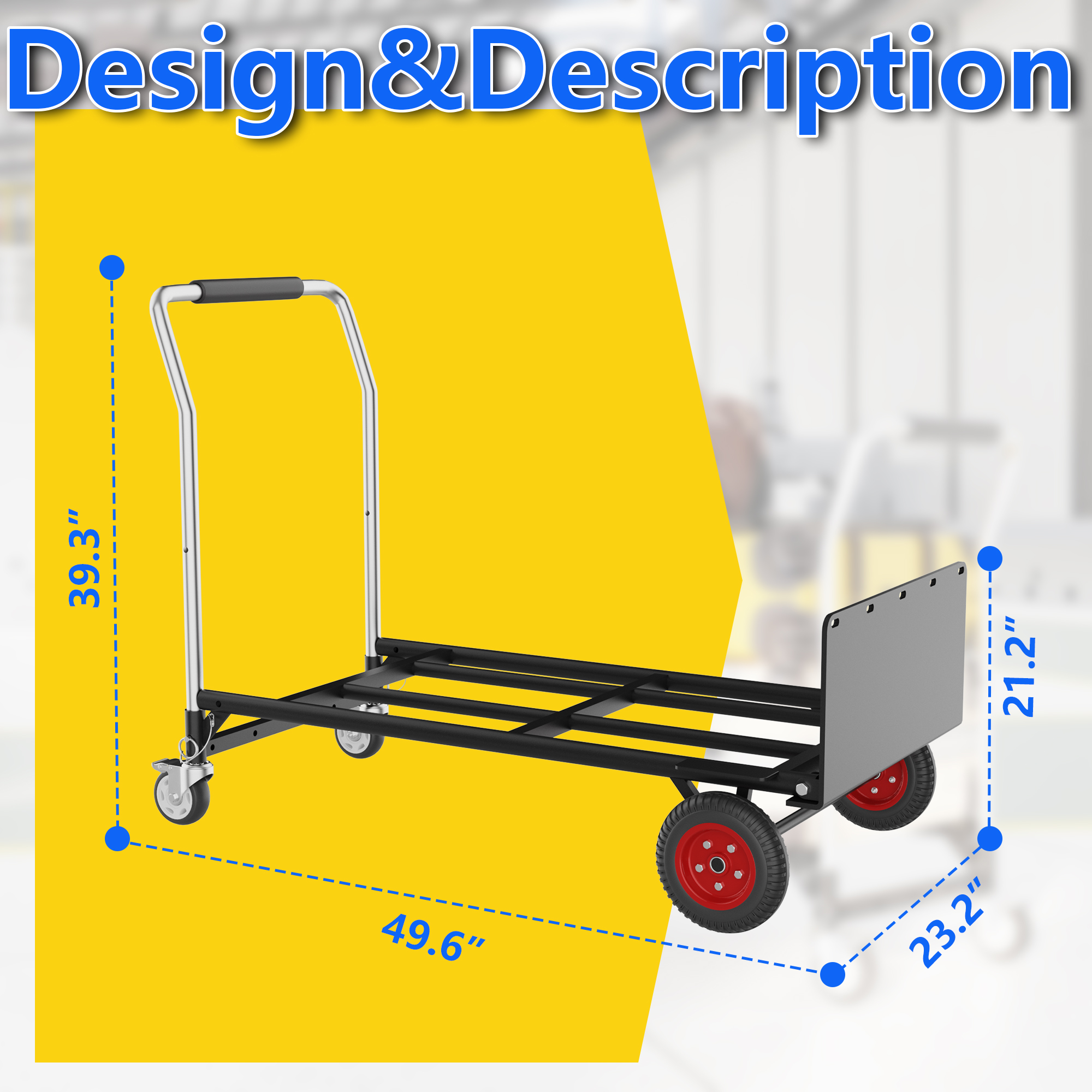 HOHYN 2 in 1 Convertible Hand Truck and Dolly, 800LBS – Heavy-Duty Moving Dolly Cart with 10" Flat Free Rubber Wheels & Handle