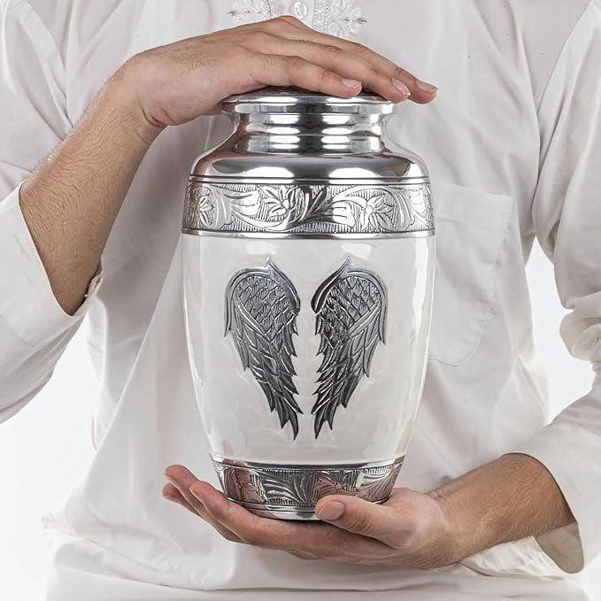 STONLIF Angel Wings Cremation Urns for Human Ashes Adult Female, Male - Decorative Urn for Home, Burial or Funeral - Cremation Urns for Women and Men - White, Angel Wings, large