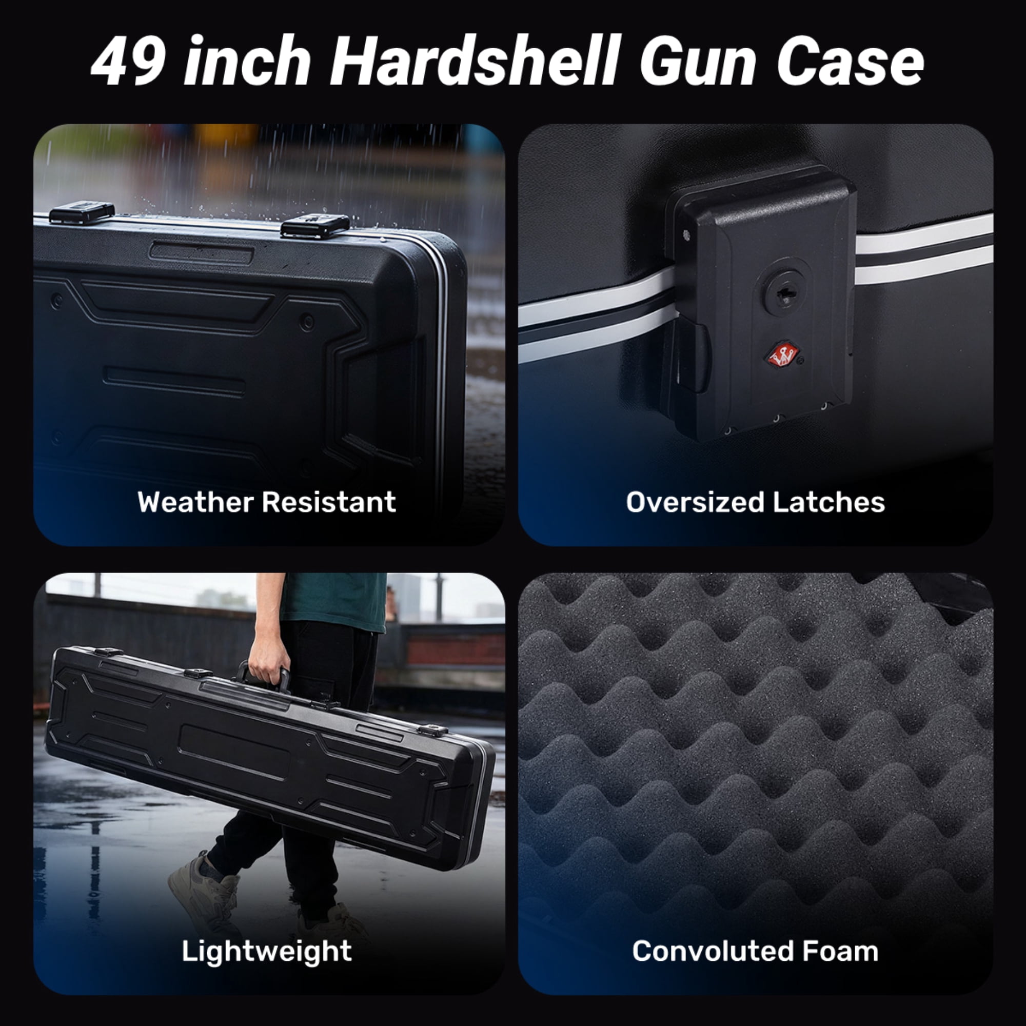 Gun Case,Blacksmith 49 inch Hardshell Travel Carrying Case for Gun With 4 Combination Lock,Black
