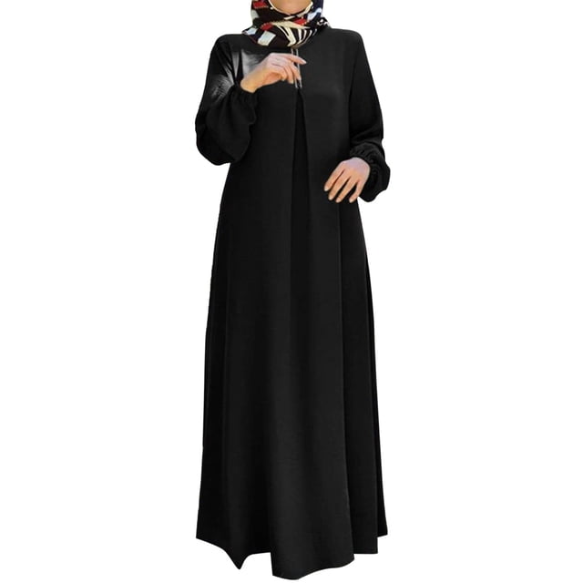 Vestidos Prolriy para mujer 2024, vestido musulmán con estampado de lunares, mangas largas, ropa de oración, vestidos de mujer negros XL