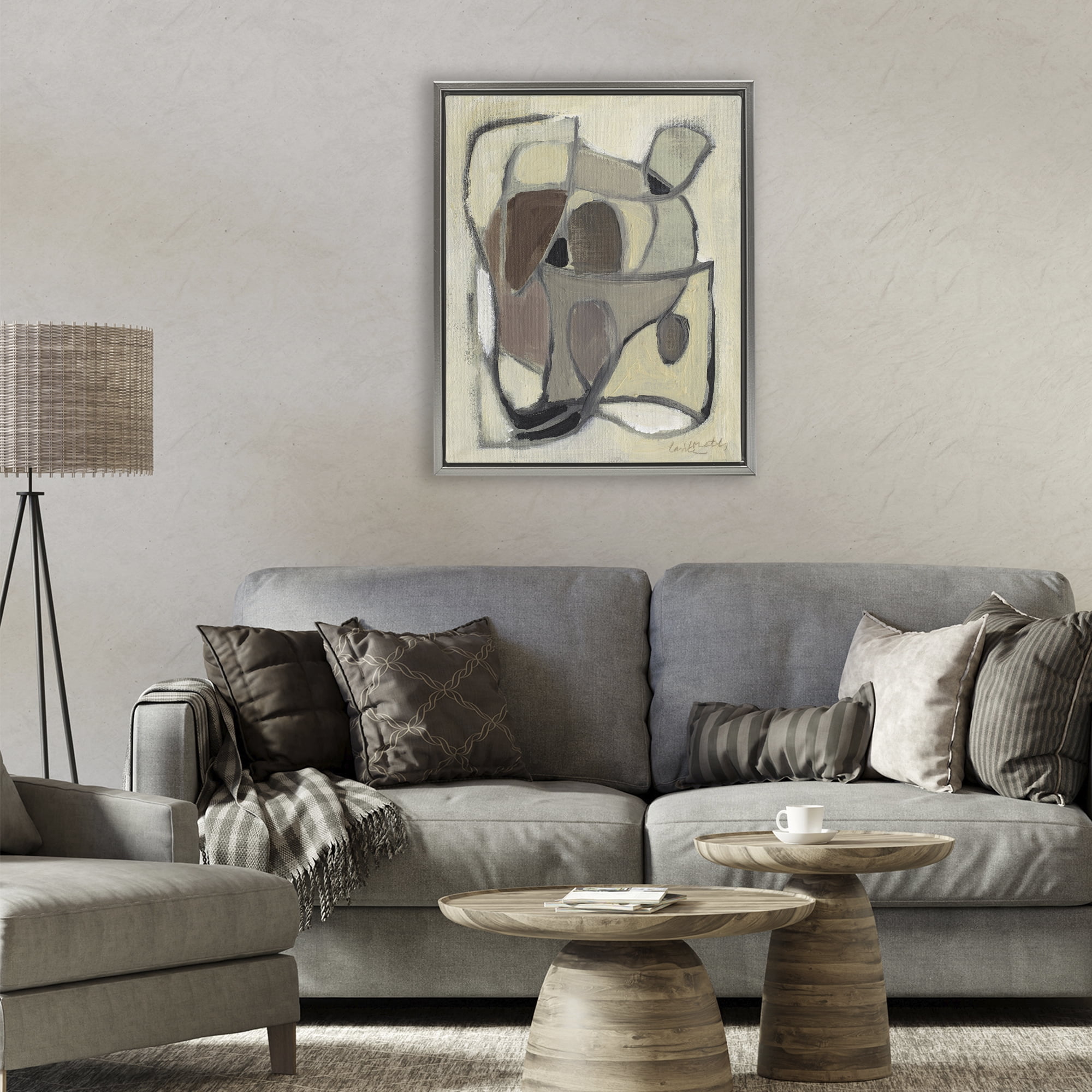 Stupell Industries Rustic Curved Shapes Abstract Gray Framed Floater Canvas Wall Art, design by Lanie Loreth