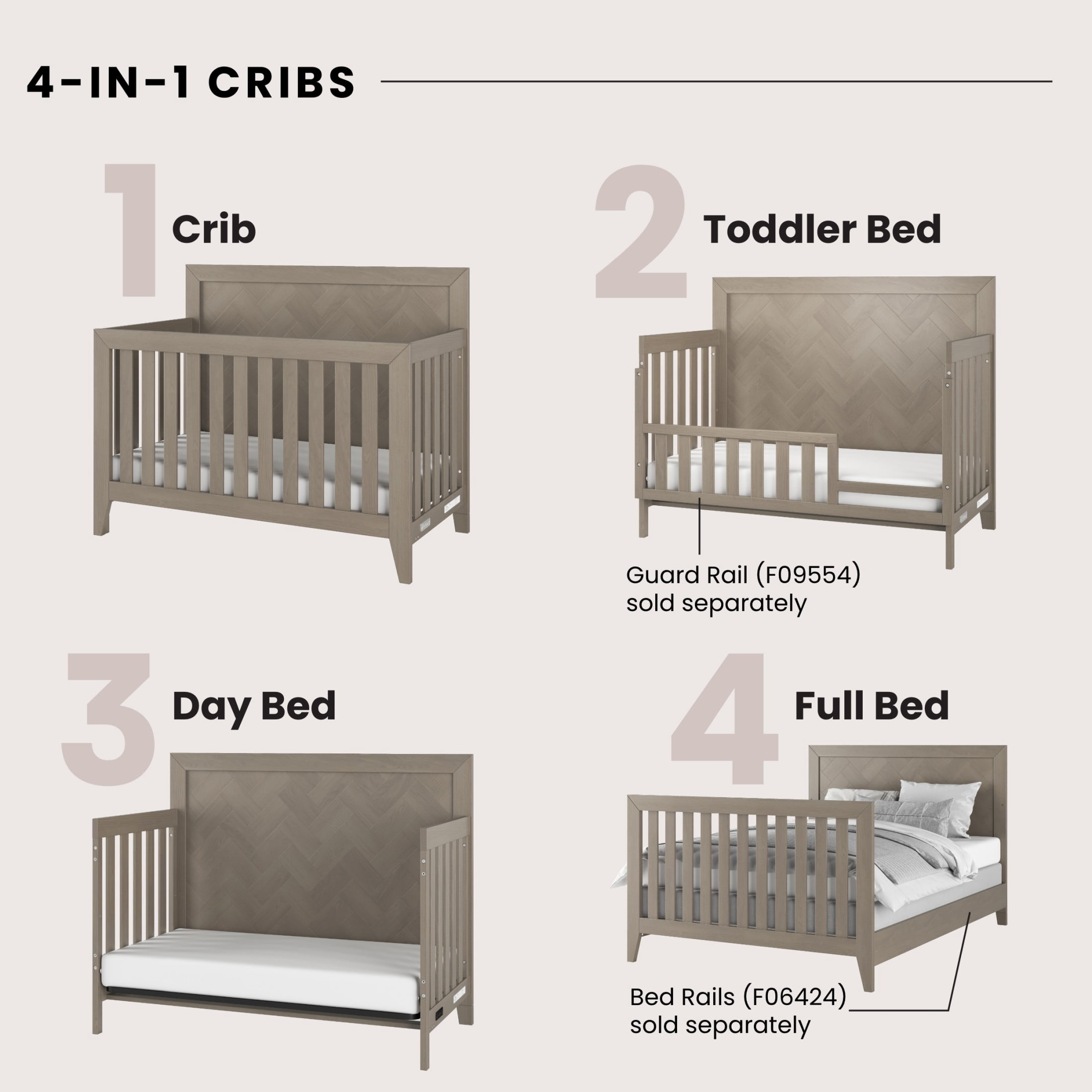Child Craft Kieran Crib, Dresser & Chest Nursery Set, 4-in-1 Convertible Crib, Crescent Gray, 3-Piece