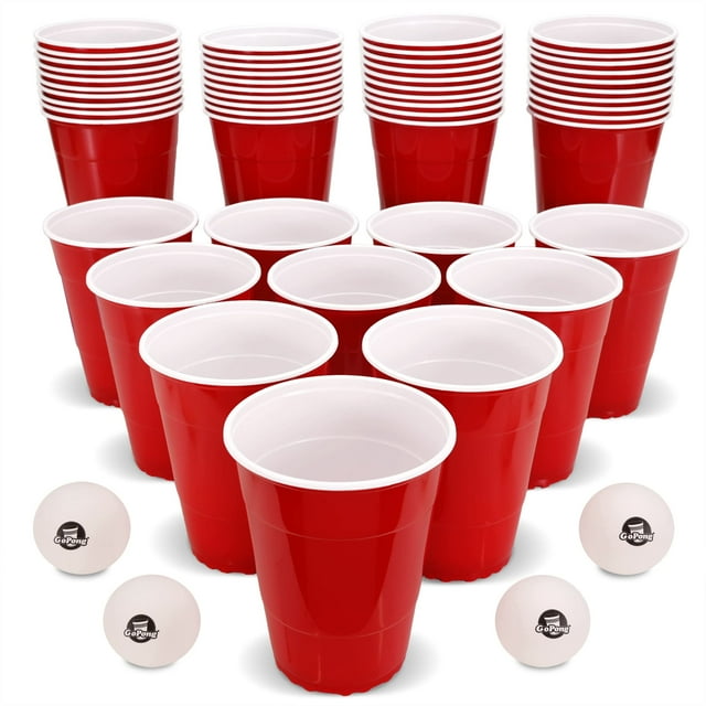 Vasos de fiesta GoPong GoBig de 1,06 litros, color rojo gigante, paquete de 50 con pelotas de pong