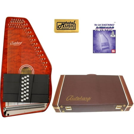 Oscar Schmidt 21 Chord Classic Autoharp Quilted Maple Top, Trans Red, OS21CQTR AC449PACK