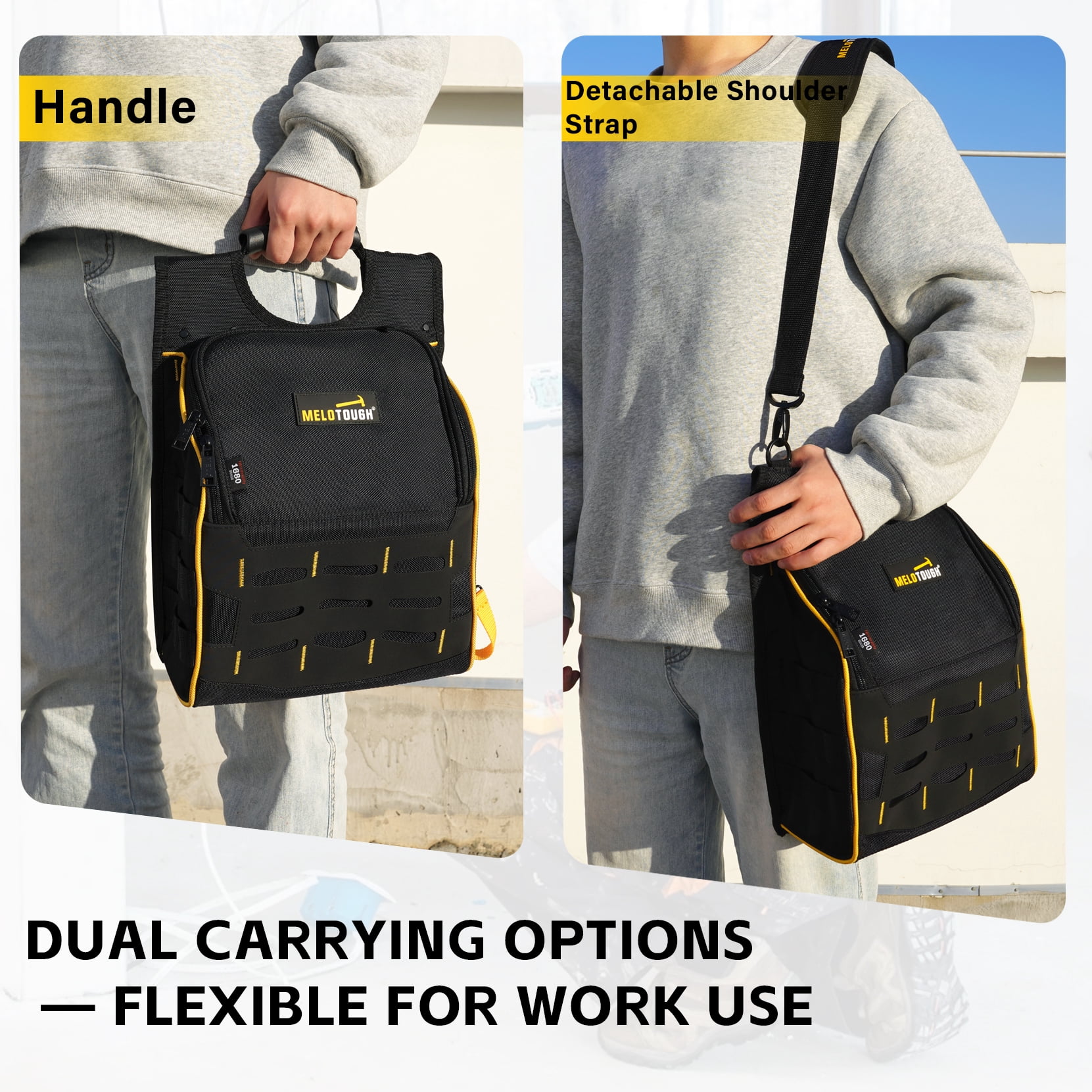 MELOTOUGH Electrician Tool Pouch with Shoulder Strap, Zippered Flip Cover Tool Pouch Bag with Multiple Storage Pockets for Electricians, Technicians, Maintenance