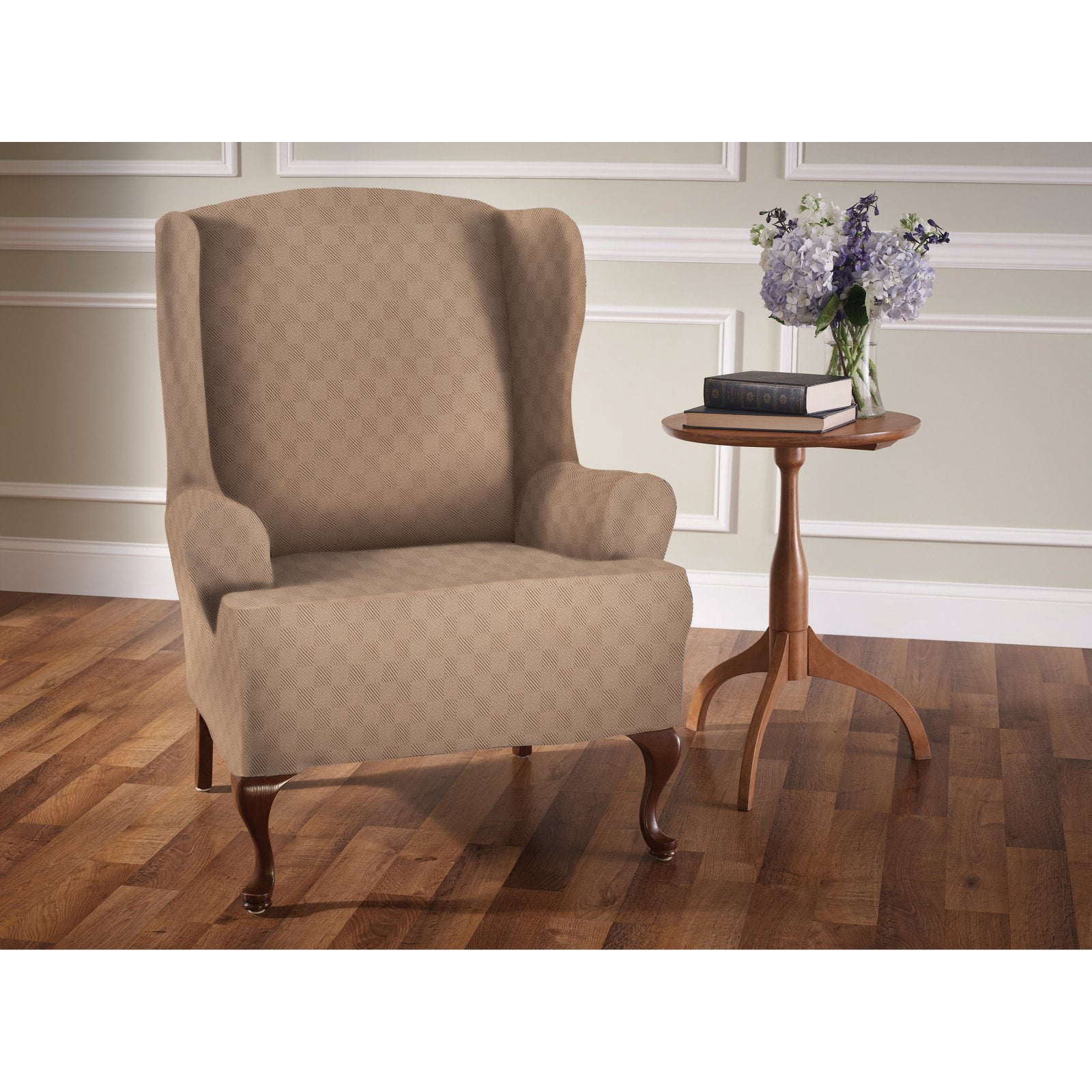 Stretch Sensations 1-Piece Stretch Newport Wing Chair Slipcover, Wheat