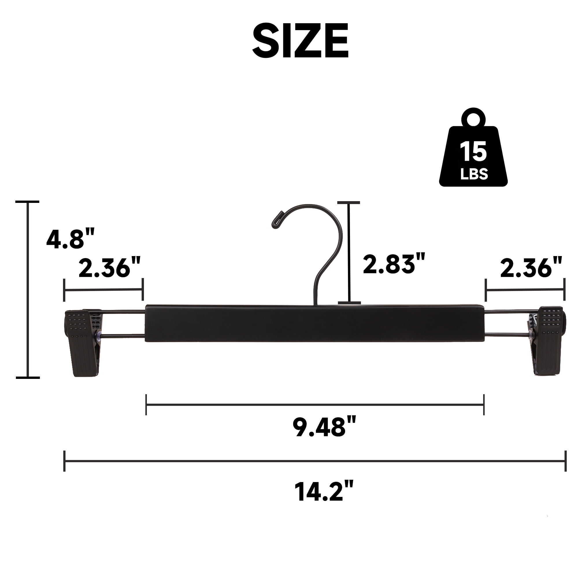 BP4U 24-Pack Premium Wooden Pants Hangers with Adjustable Clips, Heavy Duty Solid Wood Skirt Hangers, Non-Slip Trousers Bottom Hangers for Jeans, Slacks, Dresses(Black)