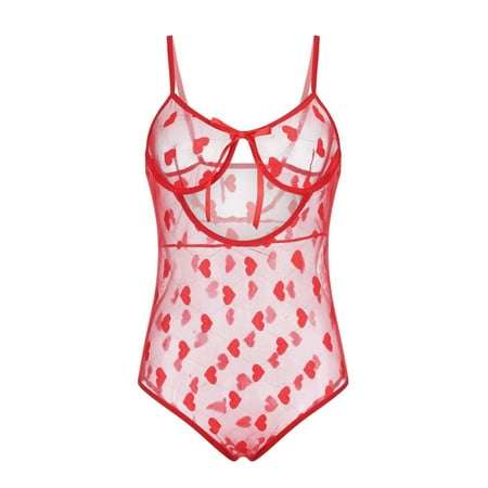 

Intimates Embroidery Lingerie Women Underwear Sleepwear Bodysuit Jumpsuit Teddy Love Lace Polyester Simple Long Sleeve Shirts for Women Red