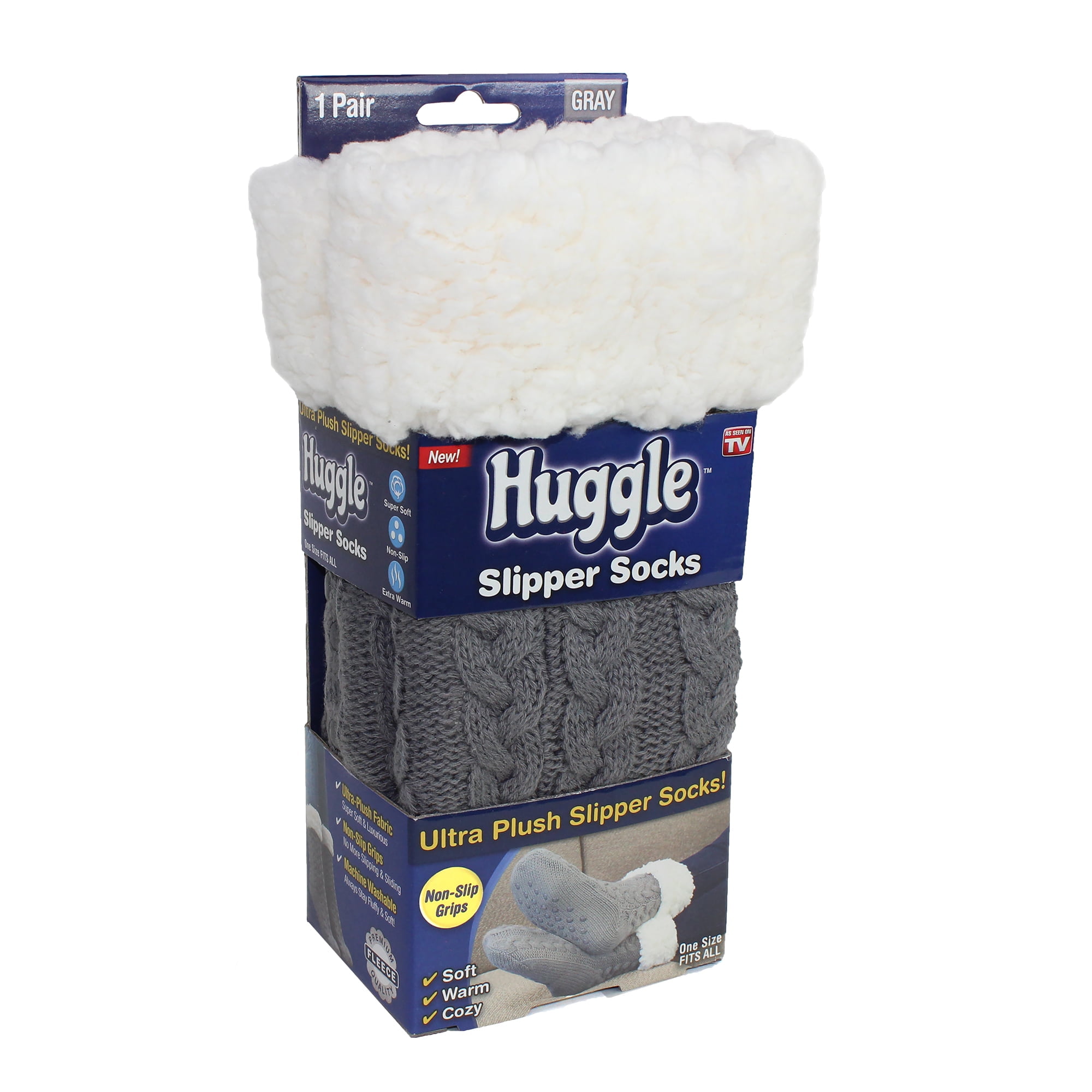 Huggle Socks Fleece Slipper Crew Socks with Non Slip Grips One Size Unisex Walmart