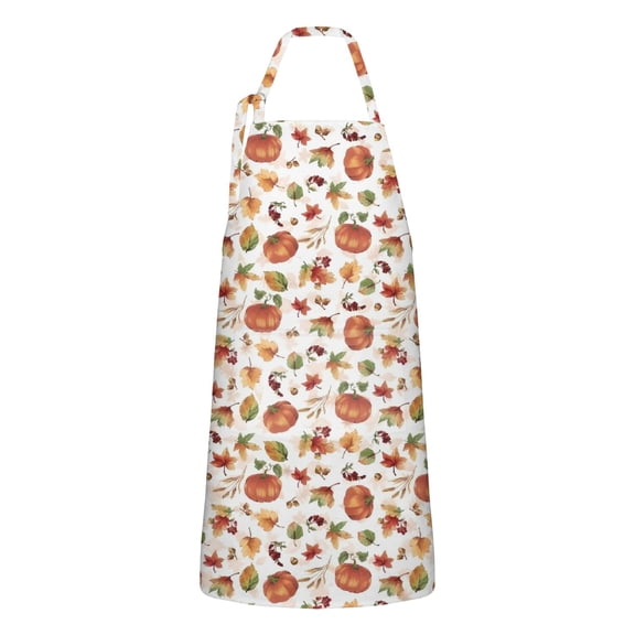 Fall Pumpkins Leaves Pattern Apron-Garden Aprons for Women with Pockets-Cotton Linen Waterproof Kitchen Cooking Gardening Aprons Adjustable for Kitchen,Cooking,BBQ and Salon 33"x27"