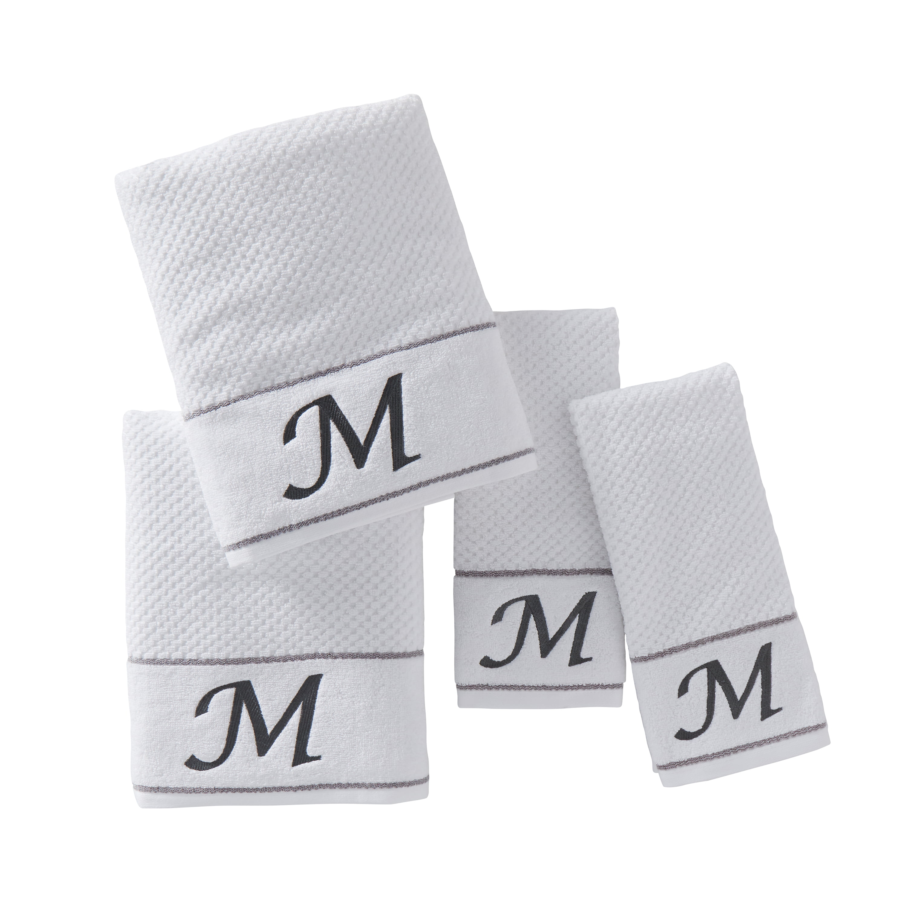 SKL Home Casual Monogram M Hand Towel Set, White, 2 Pc.