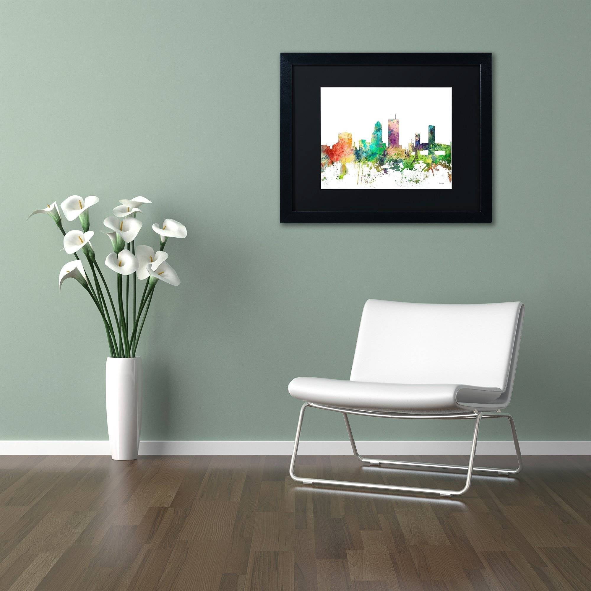 Trademark Fine Art "Jacksonville Florida Skyline SP" Canvas Art by Marlene Watson, Black Matte, Black Frame