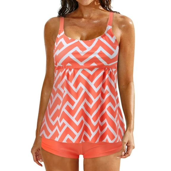 Sngxgn Womens Scoop Neck Racerback High Waisted Bikini Sets Two Piece Swimsuit Tummy Control Bathing Suit(Orange,S)