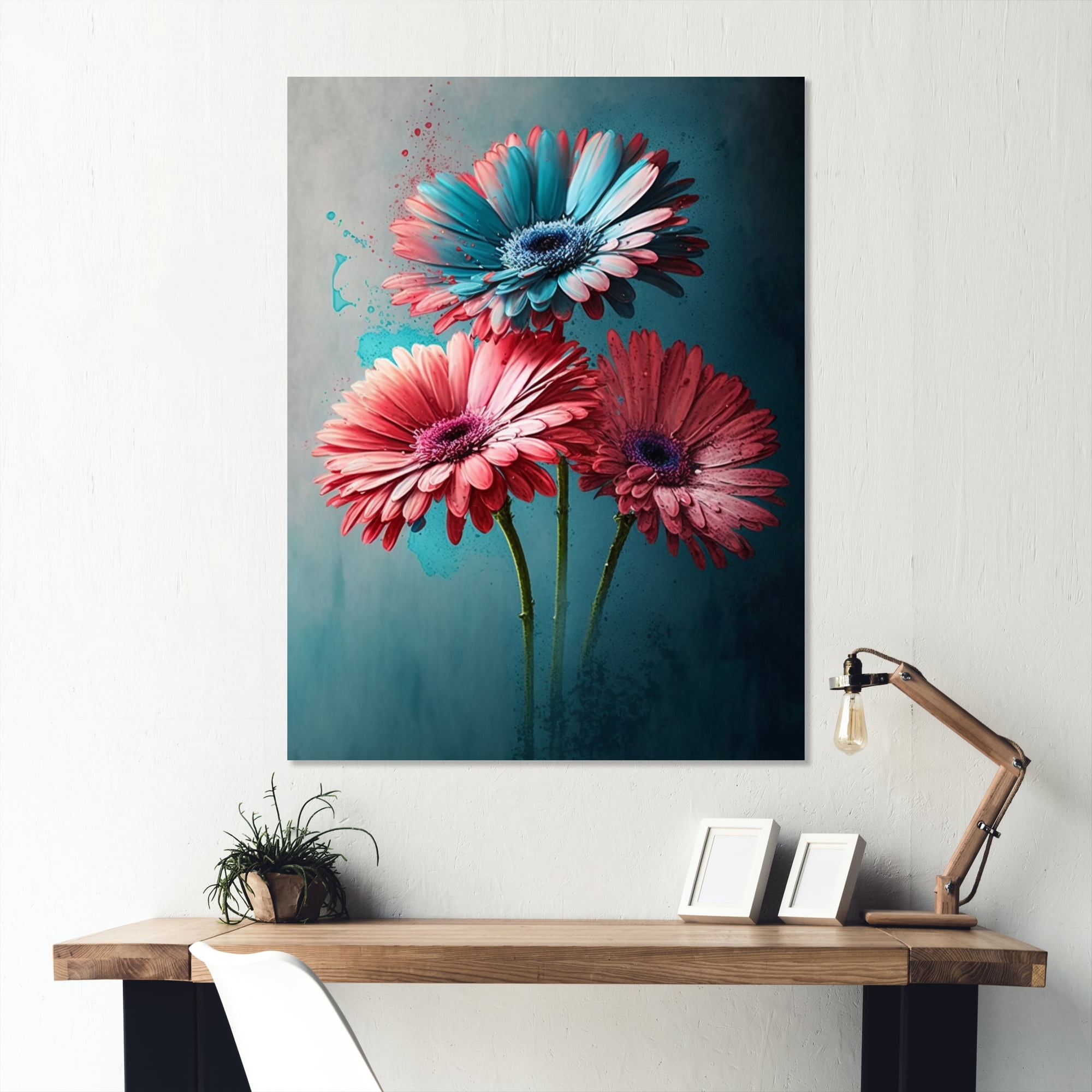Designart Pink And Blue Flower Gerbera I Canvas Wall Art