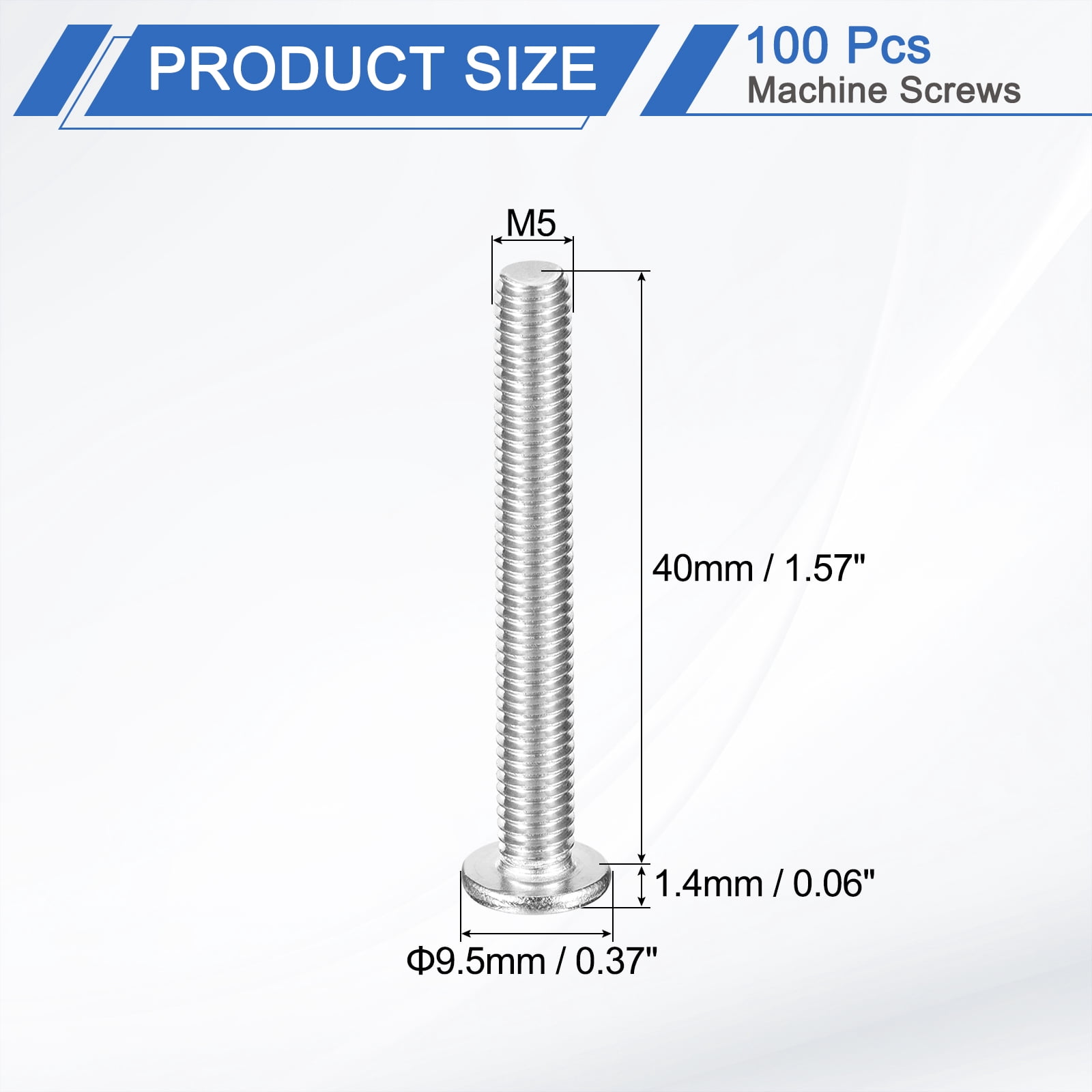 M5-0.8 x 40mm 100Pcs Metal Flat Round Head Screws Phillips Drive Machine Bolt