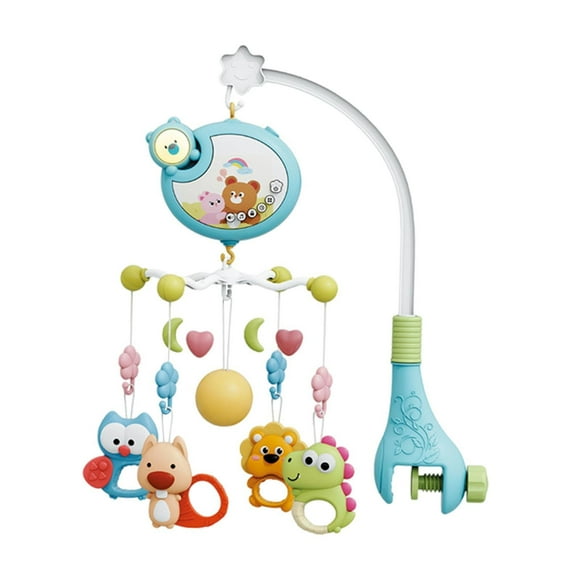 Musical Crib Mobile colgando animales giratorios Rattles con música y luces dibujos animados de cuna de bebé sonajeros para recién nacidos Azul