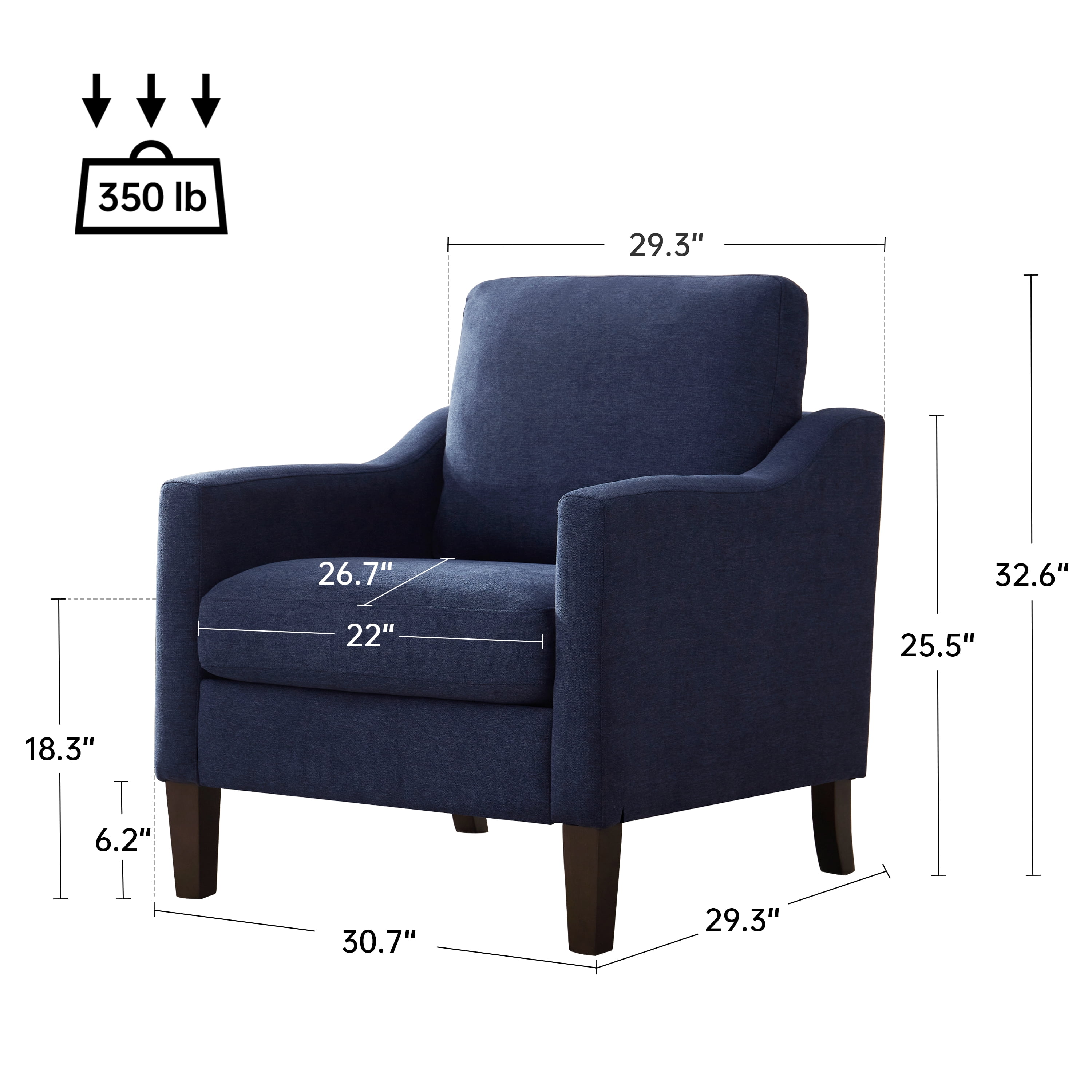 Vknow Furniture Mid Century Modern Upholstered Accent Chairs Set of 2 for Living Room, Blue