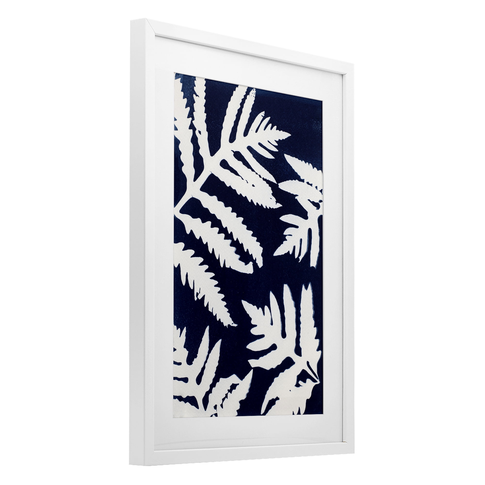 Stupell Industries White Ferns on Indigo White Framed Print Under Glass, design by Lynn Byrd
