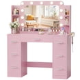 thumbnail image 7 of Homall Vanity Desk with Lights & Mirror, Makeup Vanity Set with Power Outlet & Storage Drawers Shelves for Bedroom, Pink, 7 of 7