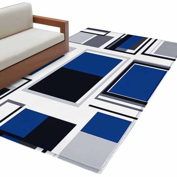 Blue Grey Geometric Area Rug 3x5 FT, Non Slip Entryway Bedside Carpet, Abstract Art Irregular Contemporary Washable Soft Floor Carpet Indoor Mat Non-Shedding Throw Rug for Dorm Kitchen Home Office