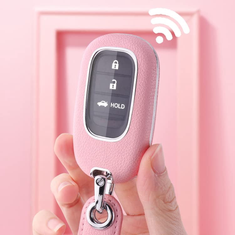 for Honda Key Fob Cover, Metal and Premium TPU Key Fob Shell Protector Compatible with 2022 2023 Honda Civic Accord Jade Honda Pilot CR-V XR-V HR-V City Accessories (Type C Pink1)