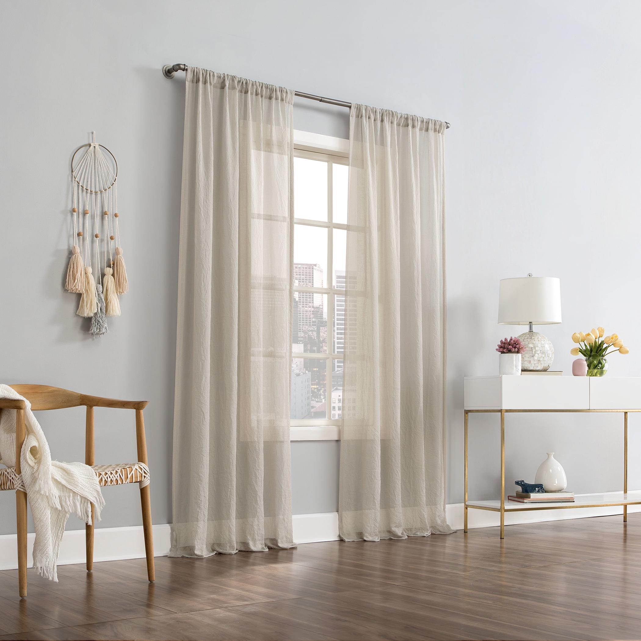 Mainstays Linen Textured Semi-Sheer Rod Pocket Curtain Panel, 50"x84", Stone