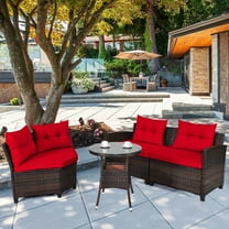 Costway 4PCS Outdoor Patio Rattan Furniture Set Cushioned Sofa Table Red