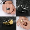 thumbnail image 2 of Tioneer Style Ring 316L Stainless Steel Two-Tone Round Square Flat Top Classic Black/Gold Free Promise Me Engraved, 2 of 5