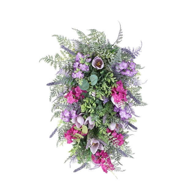 Guirlande de Porte d'Entrée Printemps Violet Décoration Rustique Maison Ferme Couronne Colorée pour Porte d'Entrée