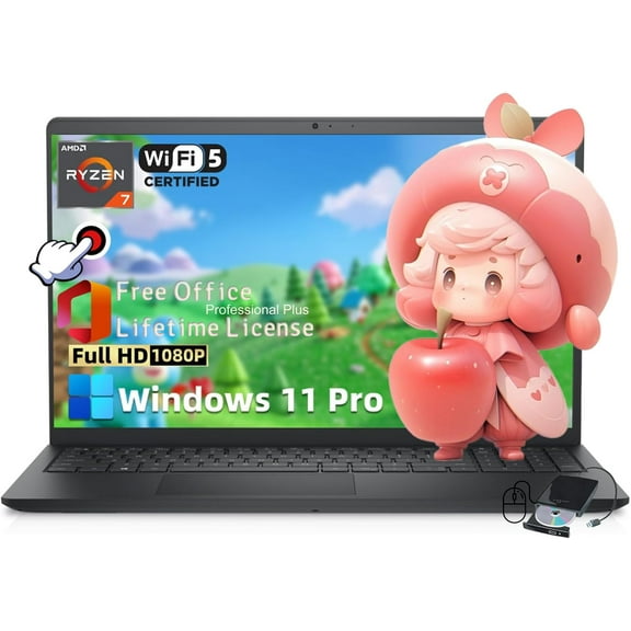 Dell Inspiron 3535 Touchscreen Laptop - 15.6" FHD Display • AMD Ryzen 7 7730U(8-Core) • 32GB RAM • 2TB SSD • Windows 11 Pro • 2024 Office Lifetime License