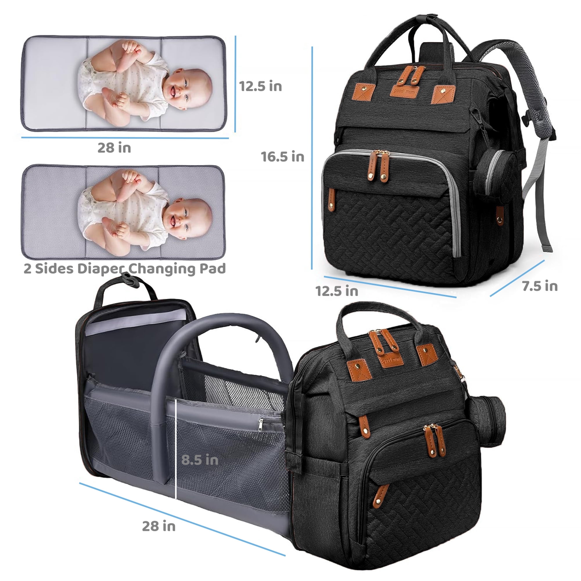 Anoak Baby Diaper Bag Backpack with Changing Station, Large Capacity Baby Bag, Waterproof Travel Backpack with USB Charging Port, Stroller Straps , Baby Shower Gifts