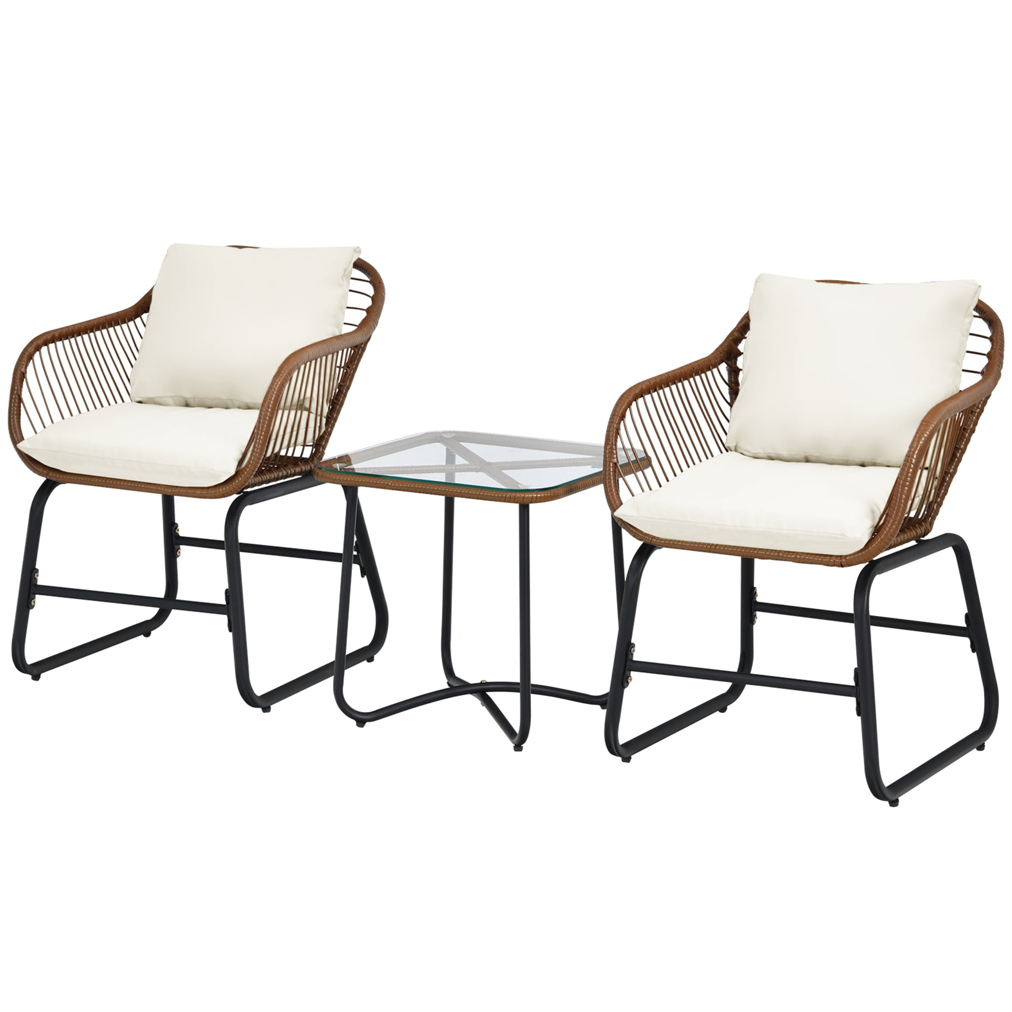 Gymax 3PCS Outdoor Bistro Set Patio Conversation Furniture Set w/ White Cushions