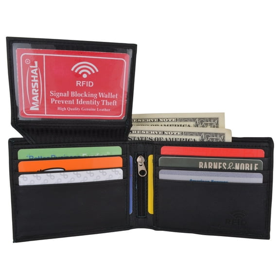 RFID Blocking Men's Leather ID Window Flap-Up Bifold Wallet